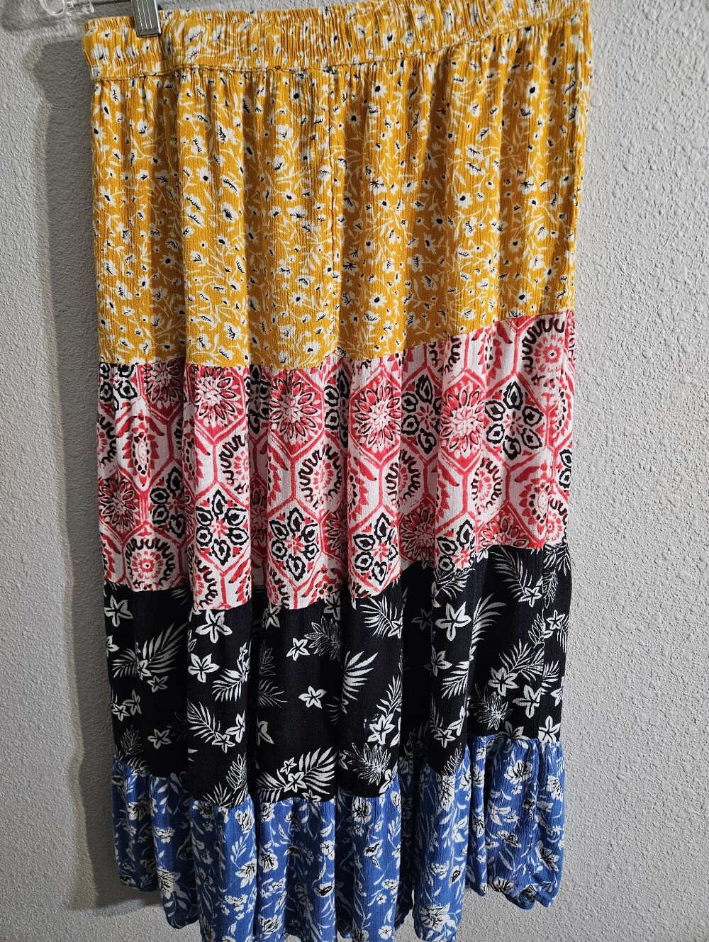 Jackpot OSFA Tiered Floral Maxi Skirt in Mustard, Pink, Black & Blue - Picture 2 of 8